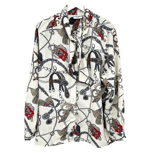 Vintage Top Shirt Blouse Plus Size 22W Scarf Equestrian Statement Maximalist